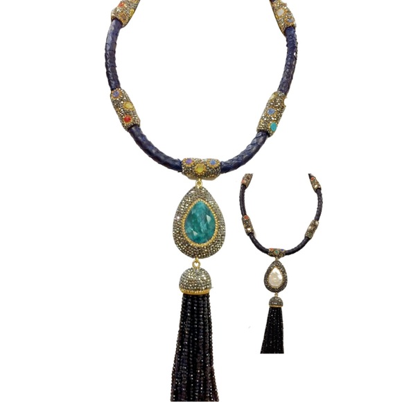 ✨Snakeskin Handmade Choker with Reversible Stone & Tassel ✨2023 TRENDY Jewelry🌻 - Picture 3 of 4